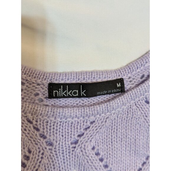 Lilac Crop Knit Tank Top With Embroidered Bees Diamond Pattern By Nikka k Size M - Picture 3 of 6